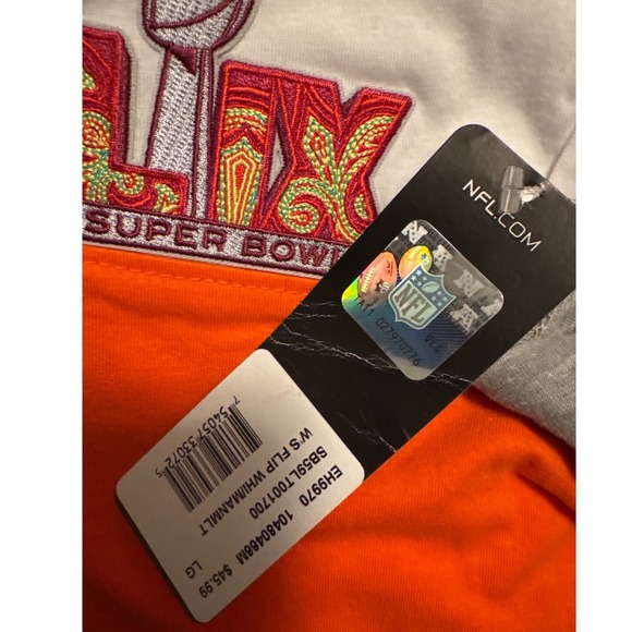 Antigua‎ Womens L Super Bowl LIX NFL Team Apparel Orange White Gray TShirt - Picture 5 of 8